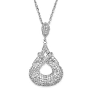 Sterling Silver CZ Brilliant Embers Fancy Teardrop w 2in ext Necklace