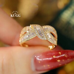 KUGG 100% 18K White or Yellow Gold Rings Fashion Cross Design 0.80carat Real Natural Diamond Ring for Women High Party Jewelry