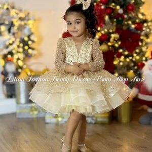 Luxury Princess Flower Girl Dresses Sparkling Inlaid Sequins Applique Mini Quinceanera Dresses Birthday vestidos Customised