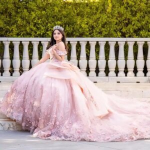 Light Pink Quinceanera Dresses Ball Gown Sequin Applique Lace Beads Crystal Tull Party Corset Sweet 16 Dress Vestidos De 15 Anos