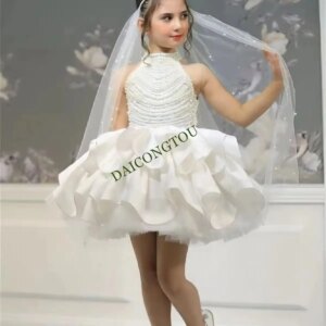 CustomizedFlower Girl Dress Haltar-neck Sparking Pearl Stones with Fluffy Skirt Princess Ball Gown Wedding MiniBridesmaid Party