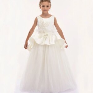 Jill Wish Elegant White Girl Dress Appliques Beading Red Ball Gown for Kid Wedding Birthday First Communion Party 2025 J322