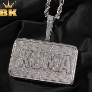 THE BLING KING Custom Square Card Letters Numbers Pendant Necklace Solid Back Engraved Name Paved Cubic Zircon Hiphop Jewelry