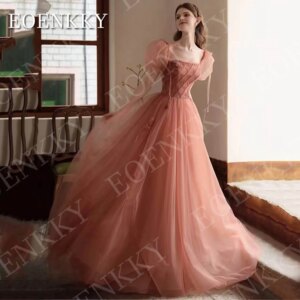 EOENKKY A Line Strapless Prom Dresses for Special Occasions Princess Puff Sleeves Graduation Dress Customized robes de soirée
