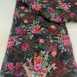 High Quality African French Handmade Bead Fabric 2024 Sewing Sequin Embroidery Nigeria Lace Fabric for Evening Dress 5Ya Q134-1