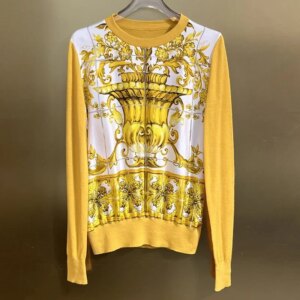 High Quality Sweaters 2024 Autumn Winter Tops Women Vintage Print Knitting Patchwork Long Sleeve Casual Soft Wool Jumpers Outfit