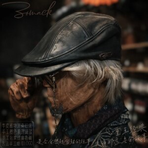 Niche Designer Handmade Leather Distressed Beret Peaked Cap Men’s Vintage Mechanic Hat