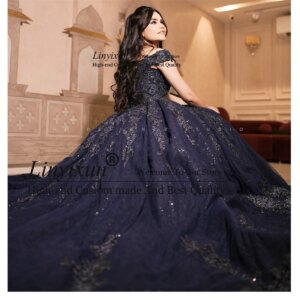 Mexican Ball Gown Quinceanera Dresses With Appliues Lace Sequins Sweet 16 Gowns Princess Birthday Women Vestido De 15 XV Anos