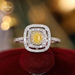Aazuo Fine Jewelry Natural Yellow & White Diamonds 18K Solid Gold Square Shape Rings Gife For Lady Upscale Trendy Senior Party
