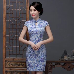 New High Quality Real Silk Improved Vintage Printed Short plus Size Cheongsam Qipao for Women Dress