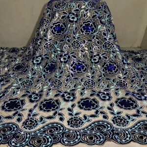 Hot Sale Nigerian Velvet Lace Fabric 2022 High Quality Embroidery Lace Latest African French Lace With Sequins 5yards TS1019