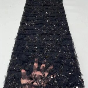 Black French Tulle Net Lace with Sequins and Beads African Nigerian Embroidered Lace Fabric Lace Fabric for Sewing