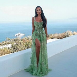 Sexy Mermaid High Split Evening Dress Beaded Crystal Sequins Illusion Strapless Party Dress Prom Gown Vestidos De Gala Custom