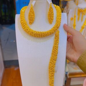 Dubai Middle East 24K Gold Plated Necklace Earrings Bracelet for Women’s High End Wedding Party Gift Jewelry Set YY10562