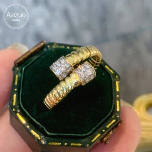 Aazuo 18K Yellow Gold Natrual Diamonds Instagram Hot Sale Fahion Ring Gift For Women Luxury Engagement Halo anillos mujer Party