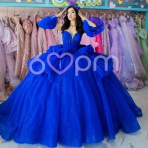EVLAST Customized Glitter Royal Blue Ball Gown Quinceanera Dress Applique Beading Tiered Sweet 16 Vestidos De 15 Anos E1Q778