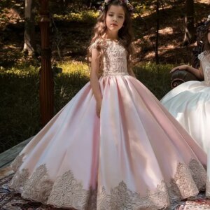 Elegant Satin Flower Girl Dresses for Wedding Sleeveless Applique Princess Dress Weddings First Communion Pageant Birthday Gowns