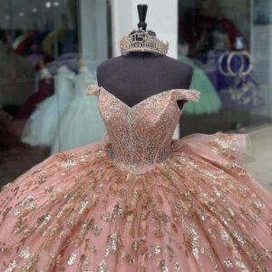 Blush Pink Sequins Quinceanera Dress Ball Gown Shiny Lace Applique Beads Tiered Corset Sweet 16 Vestidos De 15 Anos