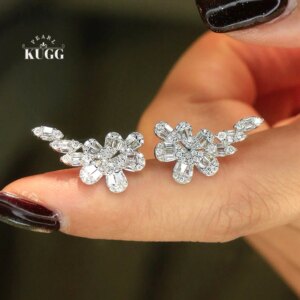 KUGG 100% 18K White Gold Earrings Luxury Elegant Style 1.10carat Real Natural Diamond Stud Earrings for Women High Party Jewelry