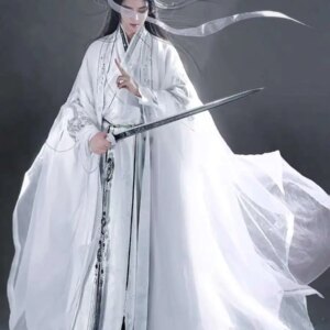 New Guofeng Embroidery Improve Han Elements Top Sleeve Ancient Costume Chivalrous Expert White Hanfu Cos Cosplay White