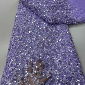 Elegant French Embroidery Heavy Beaded Net Lace Fabric 2025 African Nigerian Tulle Mesh with Sequins Fabric for Wedding Dress