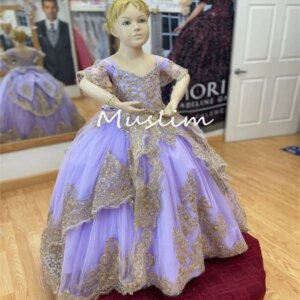 Lilac Flower Girls Dress Princess Tiered Cupcake Toddler Kid Mini Quinceanera Birthday Pageant Baby Shower Photoshoot Customized