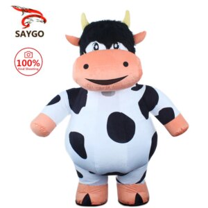 SAYGO Inflatable Cow Costume Blowing Up Cows Costume Mascot Performance Props Full Body Wear-on Costumes Farm Party Costumes