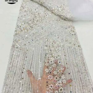 African Sequins Beads Lace Fabric 2024 High Quality Luxury Embroidery Nigerian French Lace Fabric For Sewing Wedding Party