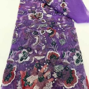 2025 New African French Nigerian Lace Fabric With Beads Sequins Mesh for Embroidery Wedding Party Bride Sewing Dress