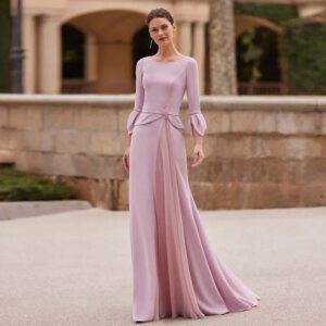 Elegant Mother of the Bride Dresses O Neck Long Sleeves Wedding Party Gowns Beading Pleat Floor Length Mermaid فساتين السهرة