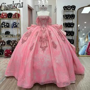 Watermelon Off The Shoulder Ruffles Quinceanera Dresses Ball Gown Beading Appliques Lace Sweet 15 Años Mexican Customized