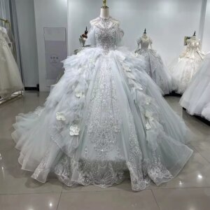 Brautkleider High Off Shoulder Lace Up Back Wedding Dress Embroidery Beading Sequined Crystal Ball Gown Customized Bridal Dress