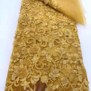 2025 African Sequins Lace Fabric 5 Yards High Quality French Beads Nigerian Groom Lace Fabric For Sewing Dress Wedding Party