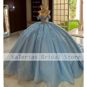 Luxury Blue Quinceanera Dresses Ball Gown For Sweet 16 Girls Beading Crystal  Appliques Birthday Party Gowns Customized