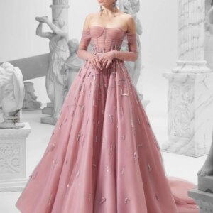 Customized Retro Pleat Sequined A-line Off-the-shoulder Long Dresses Bespoke Occasion Dresses Elegant Exquisite