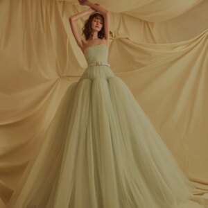 LY37 Customized New Arrival Green Strapless Ruffle Ball Gown فساتين السهرة vestidos de fiesta فساتين سهره evening dresses