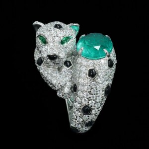 925 Silver With Black Spots Panther Ring High Carbon Diamond Jaguar Imitation Muzo Emerald Cheetah Rings Leopard Jewelry Women