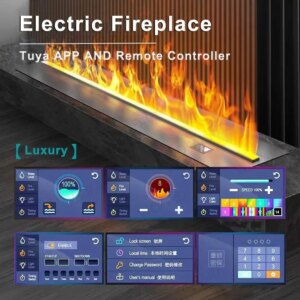 Eco-Friendly Water Mist Fireplace – 128 Color Changing Lights Wall-Mounted Fireplace Modern Design with Mist & LED Flame Effect