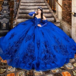 Royal Blue Princess Quinceanera Dresses Off Shoulder Sequin Applique Flower Beads Tull Sweet 16 Dress Ball Gown Vestidos 15 De