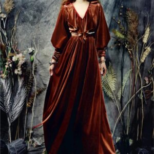 European Style Vintage Court Style Padded Dress Women’s Autumn and Winter Evening Dress