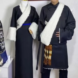 Tibetan Style New Costumes Winter Thickened Men’s and Women’s Ethnic Warm Clothing Fleece-lined Robe