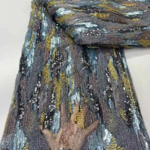 New Design Luxury French African Handmade Beads Tulle lace Latest Embroidery Sequins Mesh Lace Nigeria Fabric For Wedding Dress