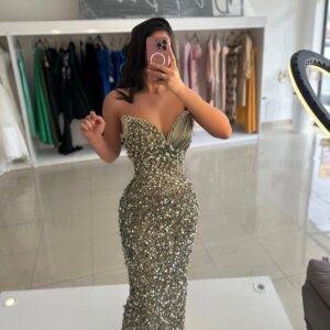 Full Beaded Pale Green Sweetheart Party Dress Sleeveless Mermaid Long Evening Dress Pageant Birthday Wear Prom Gowns Customized