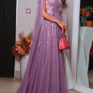 Customized Elegant Evening Dresses Cape Sleeve V Neck Beading A Line Women Prom Occasion Dress Wedding Party vestido de noche