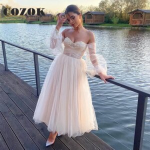Short Lace Appliques Sweetheart Neck Prom Dress Simple Puffy Sleeve Back Lace Up A Line Party Gown Custom Size ZY13