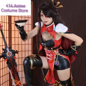 Game Genshin Impact Beidou Cosplay Costume Women Black Red Costume Halloween Dress Cloak Headwear Full Set