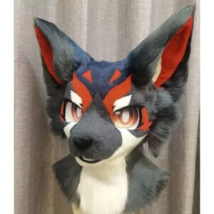 Gray Fursuit Long Fur Husky Fox Mascot Head Party Halloween Fur Cosplay-Promotion