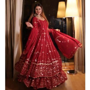 Women Lehenga Kurta with Dupatta Set Hot Red Kurta Kurti Sets