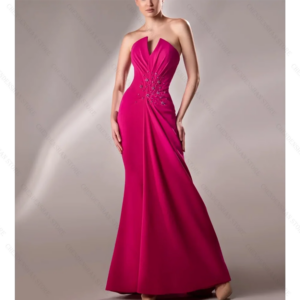 Chic Simple Pink Strapless Evening Dress Satin A-Line Lady Formal Prom Gown Robes De Soirée Customized Dresses