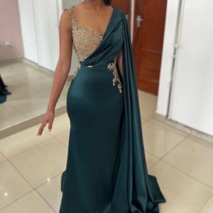 Customized Mermaid Luxury Prom Dress V-Neck Lace Beaded Satin Evening Formal Party Second Reception Ladies Evening Dress 2025
